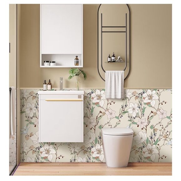 New Beige Peel Stick Wallpaper Boho Floral Lot Of 6 Rolls Botanical Cottage - Picture 3 of 12